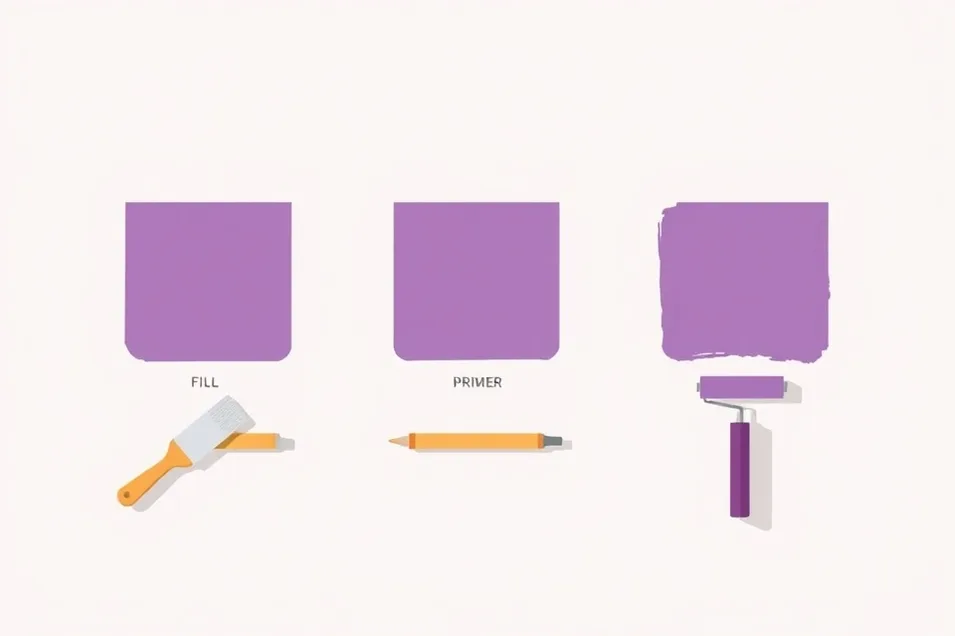 Outils de peinture disposés dans l'ordre des étapes du chantier