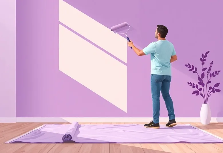 Peintre appliquant la peinture au rouleau sur un mur de salon